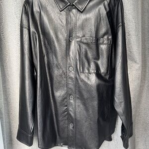Oak + Fort Black Faux Leather Shirt Jacket